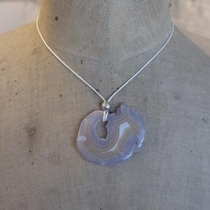 Sliced Lace Agate Cutout Pendant Necklace: Gemstone Choker on Leather Cord