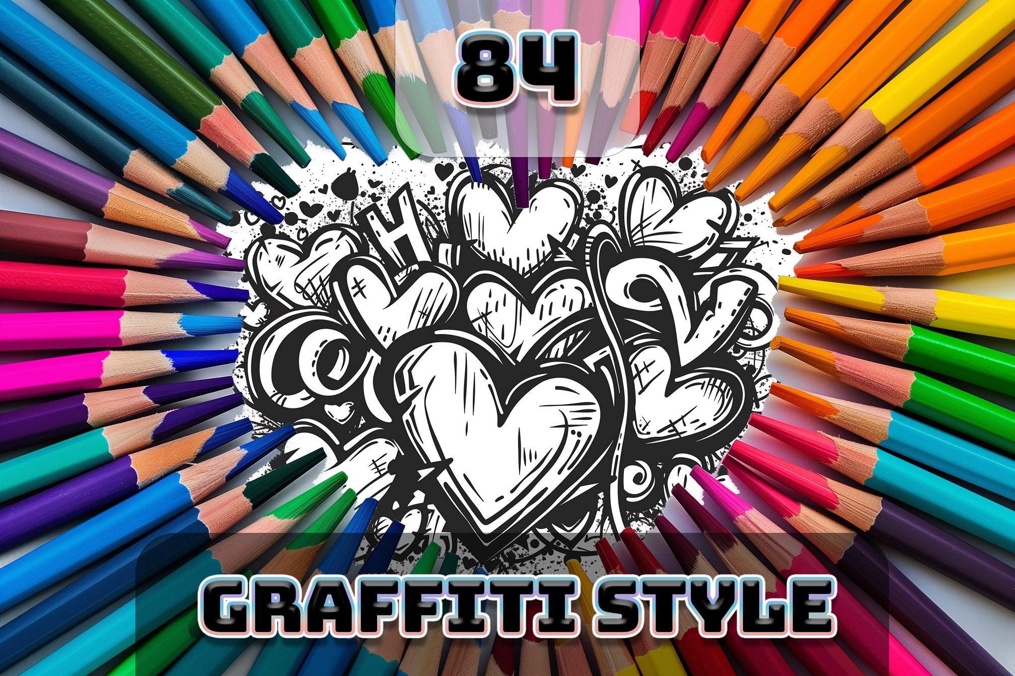 Graffiti Coloring Pages Bundle – 84 Printable Street Art Sheets for Relaxation & Creativity (A4)