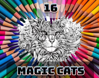 Dibujo para colorear con gatos mágicos. Revive la magia mística de nuestros encantadores gatos.