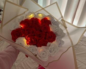 Light up red and white flower bouquet