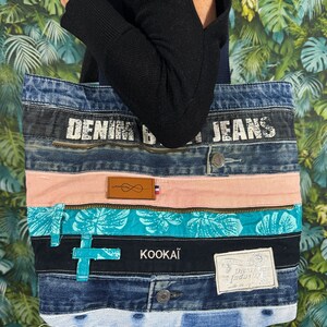 Tote Bag Paris Grand sac en Jeans Denim, tissu recyclé, création unique, responsable, fourre-tout patchwork, made in alsace image 2