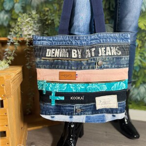 Tote Bag Paris Grand sac en Jeans Denim, tissu recyclé, création unique, responsable, fourre-tout patchwork, made in alsace image 3