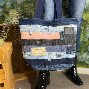 Tote Bag Paris Grand sac en Jeans Denim, tissu recyclé, création unique, responsable, fourre-tout patchwork, made in alsace image 5