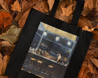 Canine Nighthawks Cotton Tote Bag, Edward Hopper Dog Art Parody