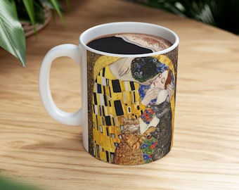 Gustav Klimt The Kiss Cat Art Mug: Whimsical and Unique Cat Lover Gift
