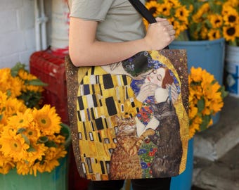 Klimt The Kiss Cat Tote Bag: Fine Art Lover Gift, Whimsical and Quirky