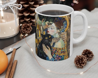 Gustav Klimt The Kiss Cat Mug: Whimsical and Unique Art Gift