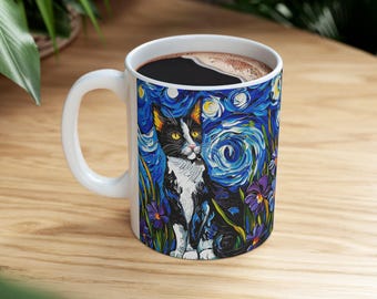 Van Gogh Starry Night Cat Mug: Whimsical Art Gift