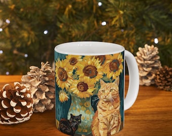 Van Gogh Sunflowers Cat Mug: Whimsical and Unique Feline Art Coffee Cup