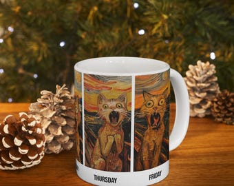 The Scream Cat Mug: Munch Art Parody - Workweek Humor, School Humor, Whimsical and Unique