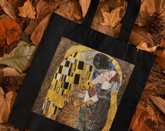Klimt 'Feline Kiss' Tote Bag: Cat Art Parody, Eco-Friendly Canvas