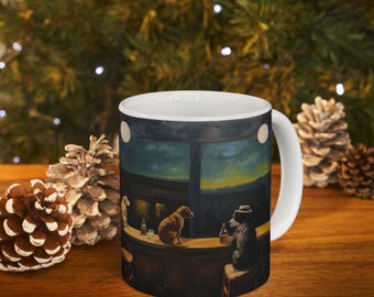 Nighthawks with Dogs Mug: Whimsical and Quirky Art Coffee Mug