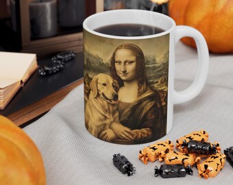 Mona Lisa Golden Retriever Mug: Renaissance Art, Da Vinci Whimsical and Unique Art Gift