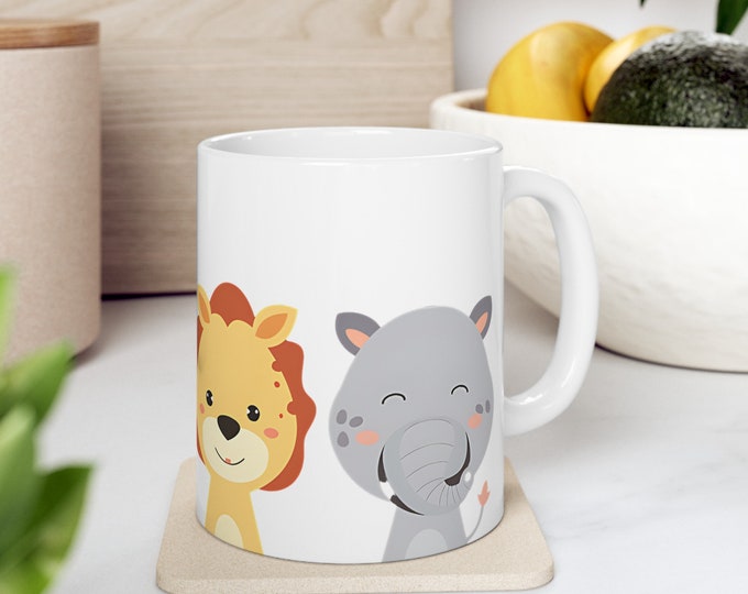 Cute Safari Mug Animal Mug for Kid Funny Safari Drinkware for Children Gift for Animal Lover Cute Animal Safari Mug for Mom Giraffe Mug