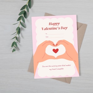 Romantic Valentine’s Day Card - 'You Are the Missing Piece That Makes My Heart Complete' Digital Printable (PNG & PDF)