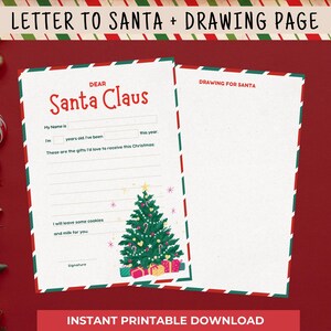 Carta a Papá Noel para imprimir con página para dibujar - Actividad navideña para completar espacios en blanco para niños - Descarga instantánea