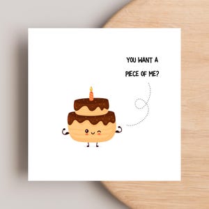 Witzige Valentinstagskarte - 'You Will a Piece of Me?' Kuchen Wortspiel Digital Printable (PNG & PDF)