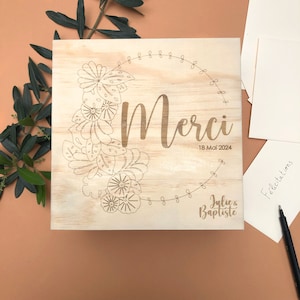Urne de mariage personnalisé, boîte de mariage en bois gravée, boîte à souvenirs