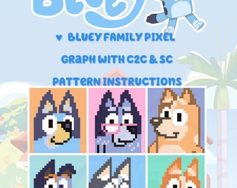 Manta de crochê da família Heeler, tapeçaria Graphgan, gráficos pixelados, blocos, instruções escritas, padrão em PDF