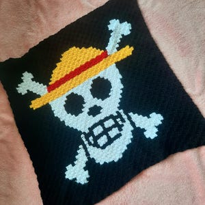 One Piece Pirate Flag Graphgan Crochet Pattern: C2C Written & Color Blocks (PDF)