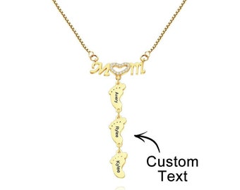 Collier gravé personnalisé Family Feet Cadeaux fête des mères Cadeaux mère - Cadeau pour maman - Cadeau maman de sa fille - Cadeau fête des mères - Meilleure maman