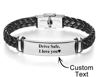 Bracelet en cuir gravé personnalisé pour homme - Drive Safe Mother Gifts - Cadeau pour maman - Cadeau maman de sa fille - Cadeau pour la fête des Mères - Meilleur