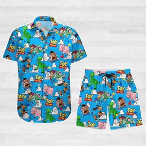 Toy Story Hawaiian Shirt, Disney Cartoon Button Shirt, Woody Buzz Lightyear Jessie Alien Man Shorts, Magic Kingdom Shirt