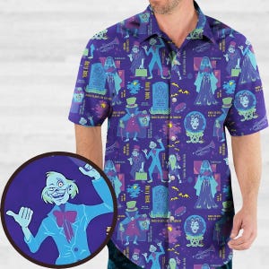 Haunted Mansion Button Shirt, Hitchhiking Ghosts Button Up Shirt, Horror Cartoon Shirt, Halloween Trick Or Treat Shirt, Gift For Him