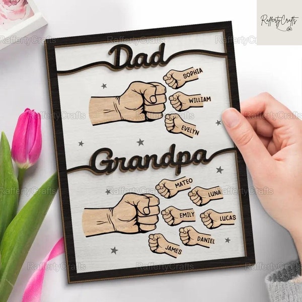 First Dad Now Grandpa Wooden Plaque, Dad First Bump Wood Sign 2 Layer, Custom Wooden Plaque With Stand, Grandpa Gift