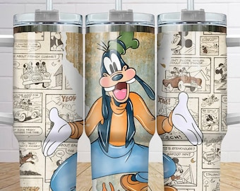Halloween Goofy Cartoon 40oz Tumbler, Retro Goofy Handle And Lid, Custom Name Goofy Tumbler, Disney Goofy Insulated Tumbler
