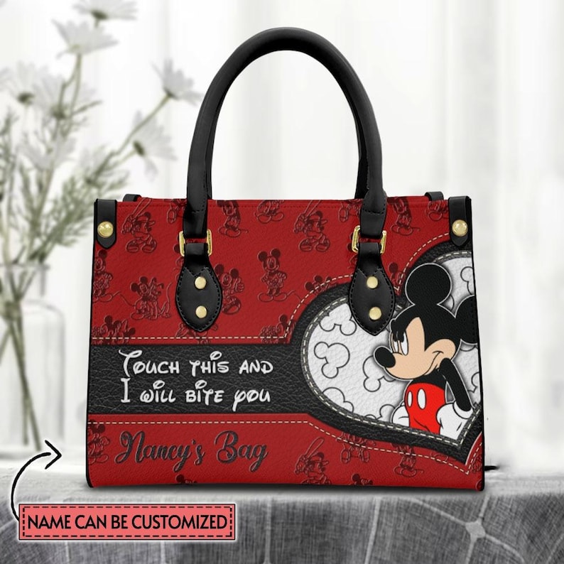Custom Funny Mickey Mouse Leather Bag, Disney Cartoon Crossbody Bag, Mickey Women Bag, Disney Handle Bag