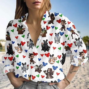 Star Wars Characters Blouse Shirt, Grogu Chewbacca Women Shirt, Star Wars Disney Men Shirt