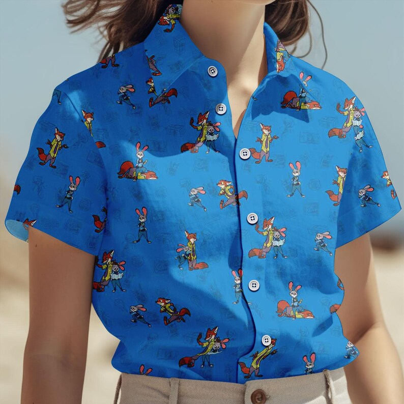 Disneyland Zootopia Nick Wilde Shirt, Judy Hopps And Nick Wilde Button Shirt, Zootopia 2 2025, Disneyland Trip
