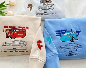 Mcqueen And Sally Embroidered Sweatshirt, Disney Couple Matching Hoodie, Cars Characters Embroidered Shirt, Couple Gift