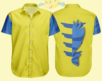 Halloween Flunder die Meerjungfrau Kostüm Shirt, Ariel die kleine Meerjungfrau Shirt, Disneyland Flounder Cosplay, Halloween Party 2025