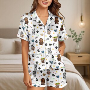 Star Wars Character Pajamas, Star Wars Disney Balloon Satin Pajamas, Baby Yoda Women Pajamas, Disneyland Vacation Gift