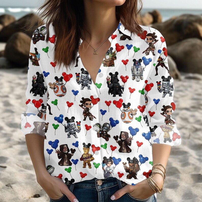 Star Wars Characters Blouse Shirt, Grogu Chewbacca Women Shirt, Star Wars Disney Men Shirt