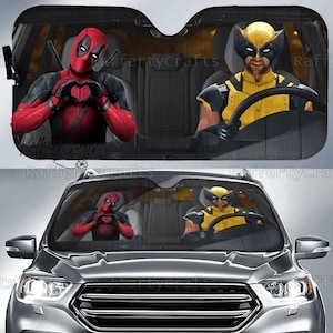 Superhero Deadpool Wolverine SunShade, Funny Hero Heart Sign Car Shades, Marvel Deadpool Auto Sunshade, Halloween Gift