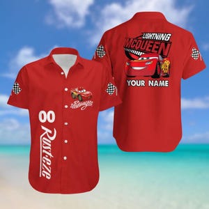 Custom Lightning McQueen Hawaiian Shirt, Cars Movie Button Shirt, Racing Car Shirt For Men, Radiator Springs Summer Shirt