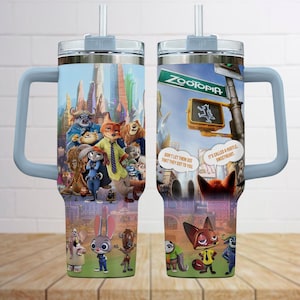 Disney Zootopia Tumbler 40oz, Cartoon Movie Insulated Tumbler, Disneyland Tumbler Cup, Judy Hopps Nick Wilde Priscilla Fan