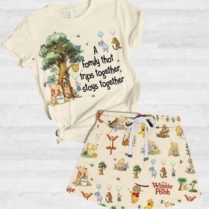 Camiseta y pantalones cortos vintage de Winnie the Pooh, camiseta de Pooh y sus amigos, camiseta de Tigger Eeyore, regalo de dibujos animados, camiseta de Magic Kingdom