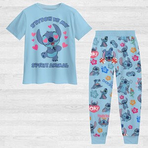 Pijama de Disney Stitch, pantalones de pijama de Ohana Means Family, pijama de mujer de dibujos animados, pijama de Lilo y Stitch, regalo para ella