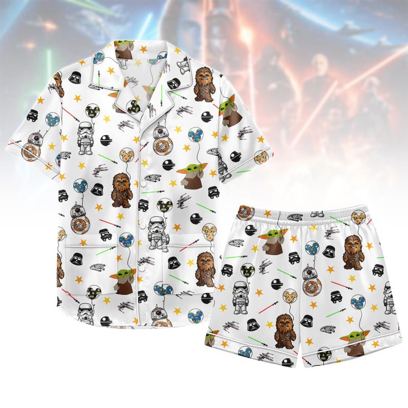 Star Wars Character Pajamas, Star Wars Disney Balloon Satin Pajamas, Baby Yoda Women Pajamas, Disneyland Vacation Gift