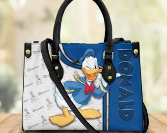 Donald Duck Leather Bag, Disney Duck Leather Tote Bag, Cartoon Crossbody Bag, Women Bag, Disney Handle Bag