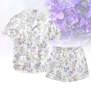 Boho Cottagecore Satin Pajamas, Wildflowers Women Pajamas, Vintage Floral Pajamas Set, Botanical Floral Pjs, Nature Lover Gift