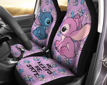 Housse De Siège Auto Anime Stitch (Lilo Et Stitch) – Universelle Baquet Avant, Tissu Polyester, Facile à Installer Et Lavable