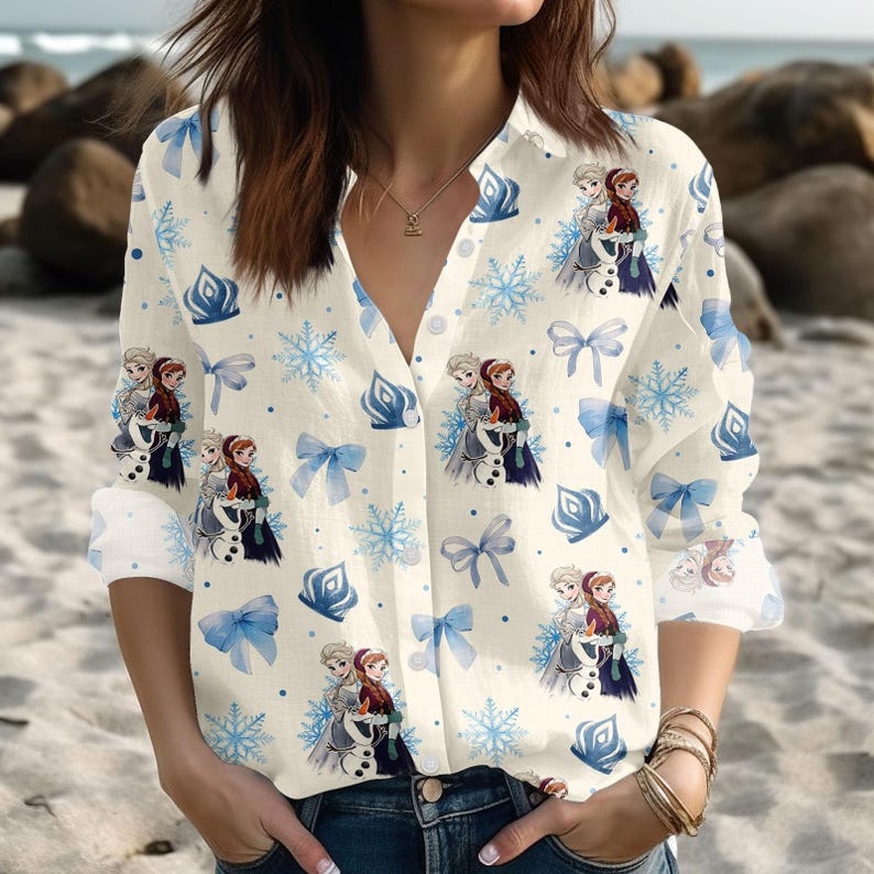Frozen Elsa Anna Princess Blouse Shirt, Disney Frozen Princess Women Shirt, Elsa Coquette Bow Long Sleeve Shirt, Gift For Her