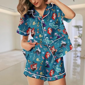 Halloween Ariel Princess Pajamas, Ursula Villains Pajamas Set, Disney Witches Pj Set, The Little Mermaid Fan