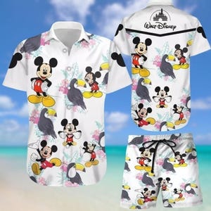 Camisa con botones de Mickey Mouse, pantalón corto de Disney Mouse Man, camisa de dibujos animados, camisa de verano de Mickey, camisa del Reino Mágico