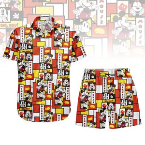 Camisa hawaiana vintage de Mickey Mouse, short clásico de Disney, camisa de película de dibujos animados, camisa de Disneyland